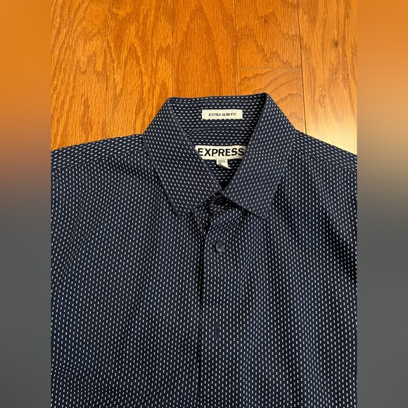 Express Extra Slim Fit Casual Dress Shirt Navy White Dot Men Size Small - Picture 3 of 5